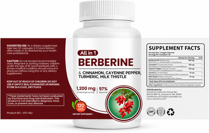Berberine Complex with Ceylon Cinnamon, Turmeric & Herbal Blend – 120 Capsules