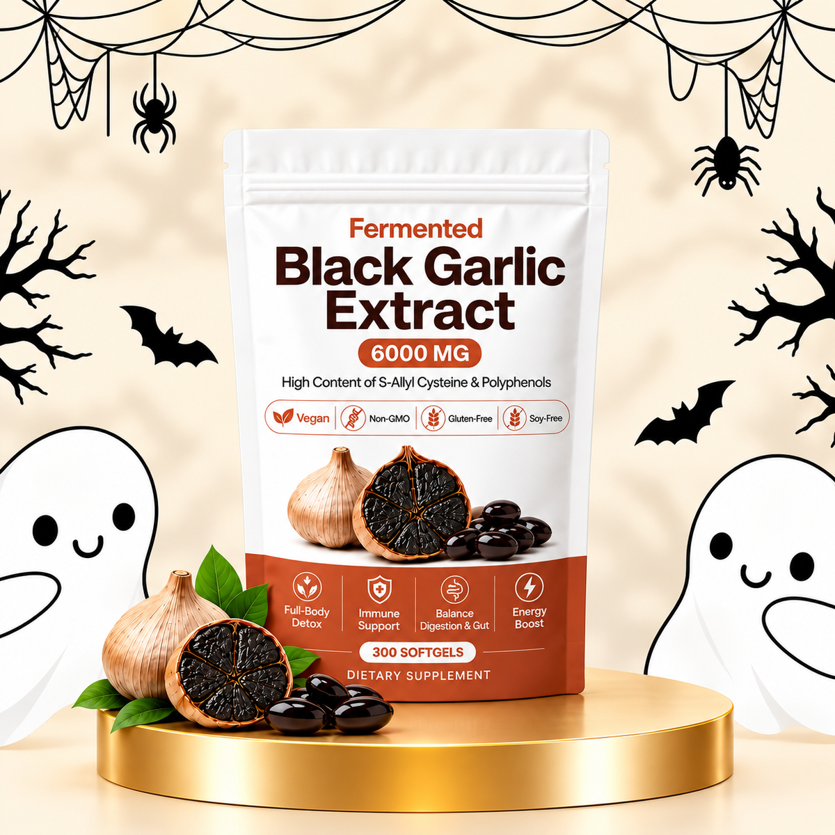 Fermented Black Garlic Extract – 300 Softgels